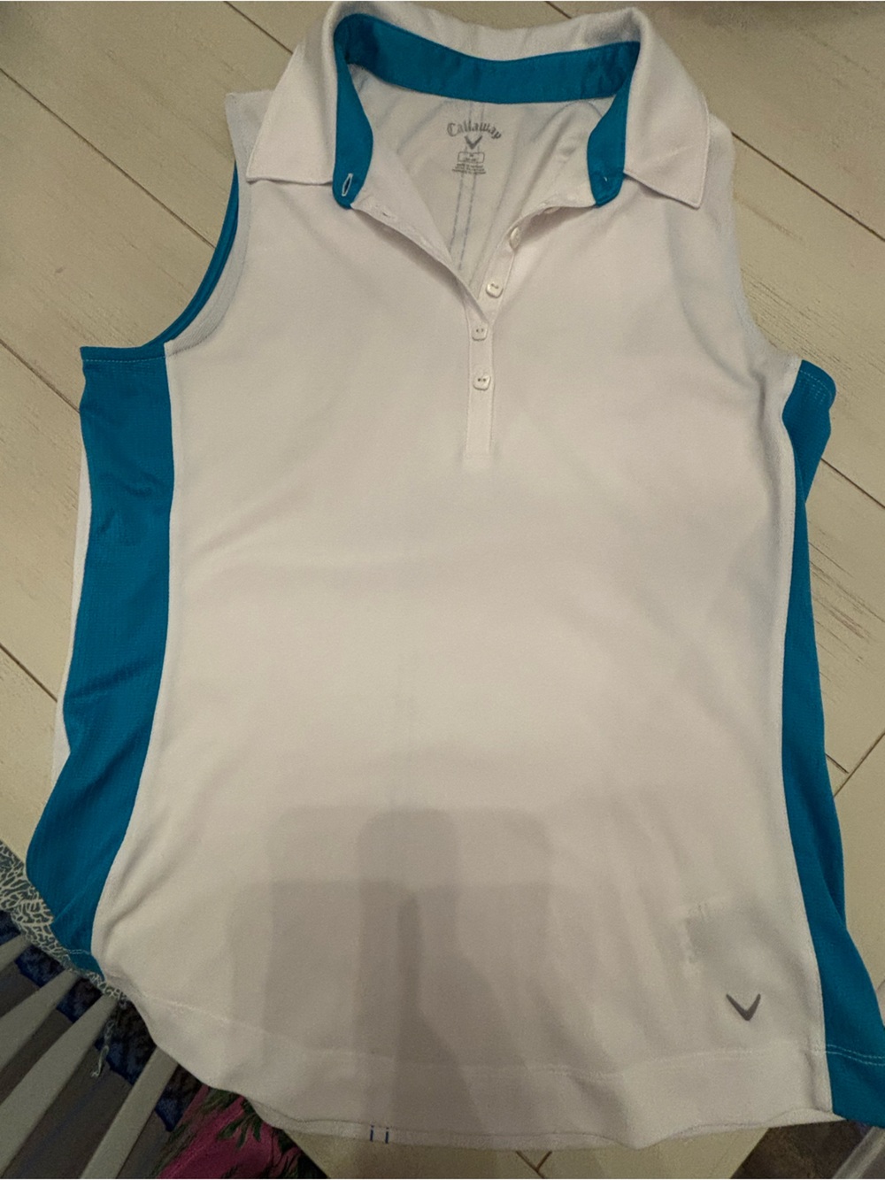 Callaway White and Teal Sleeveless Polo Top with  Teal Side Panels